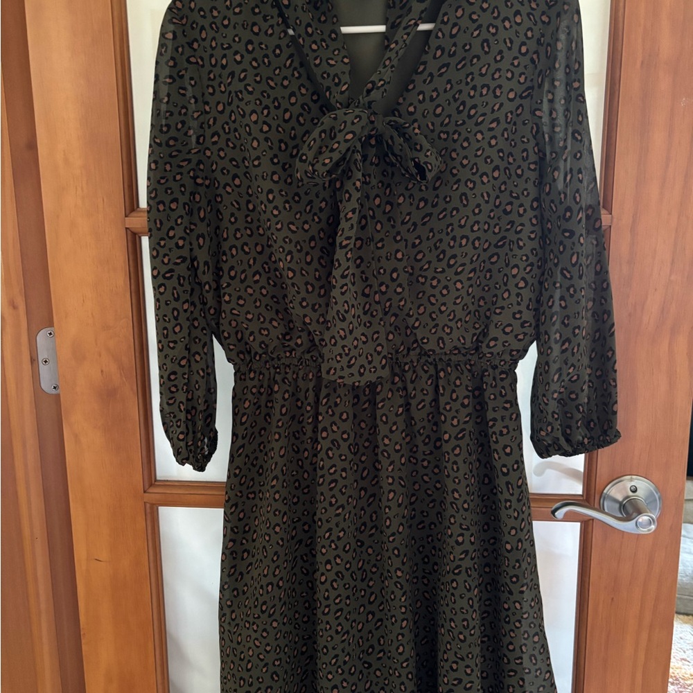 Ann Taylor Olive and Black Leopard Print Dress